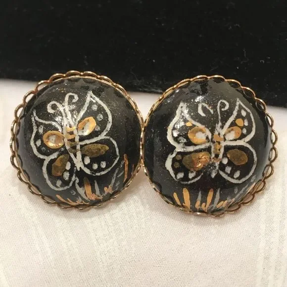 Vintage Enamel Butterfly Button Earrings - Picture 5 of 5